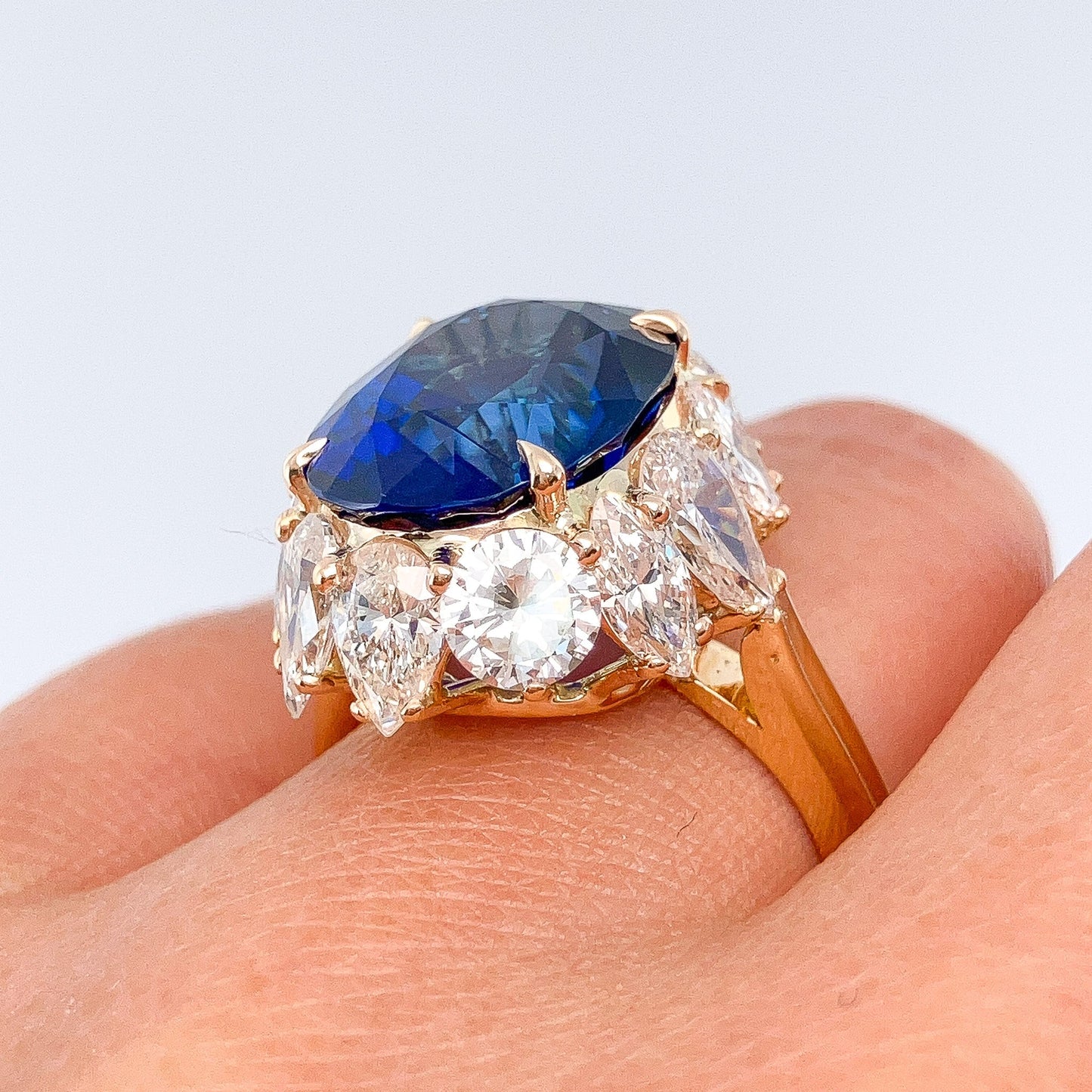 10.30ct SSEF Certified Sri Lanka Sapphire & Diamond Cluster Ring, 18k - Forever Rox