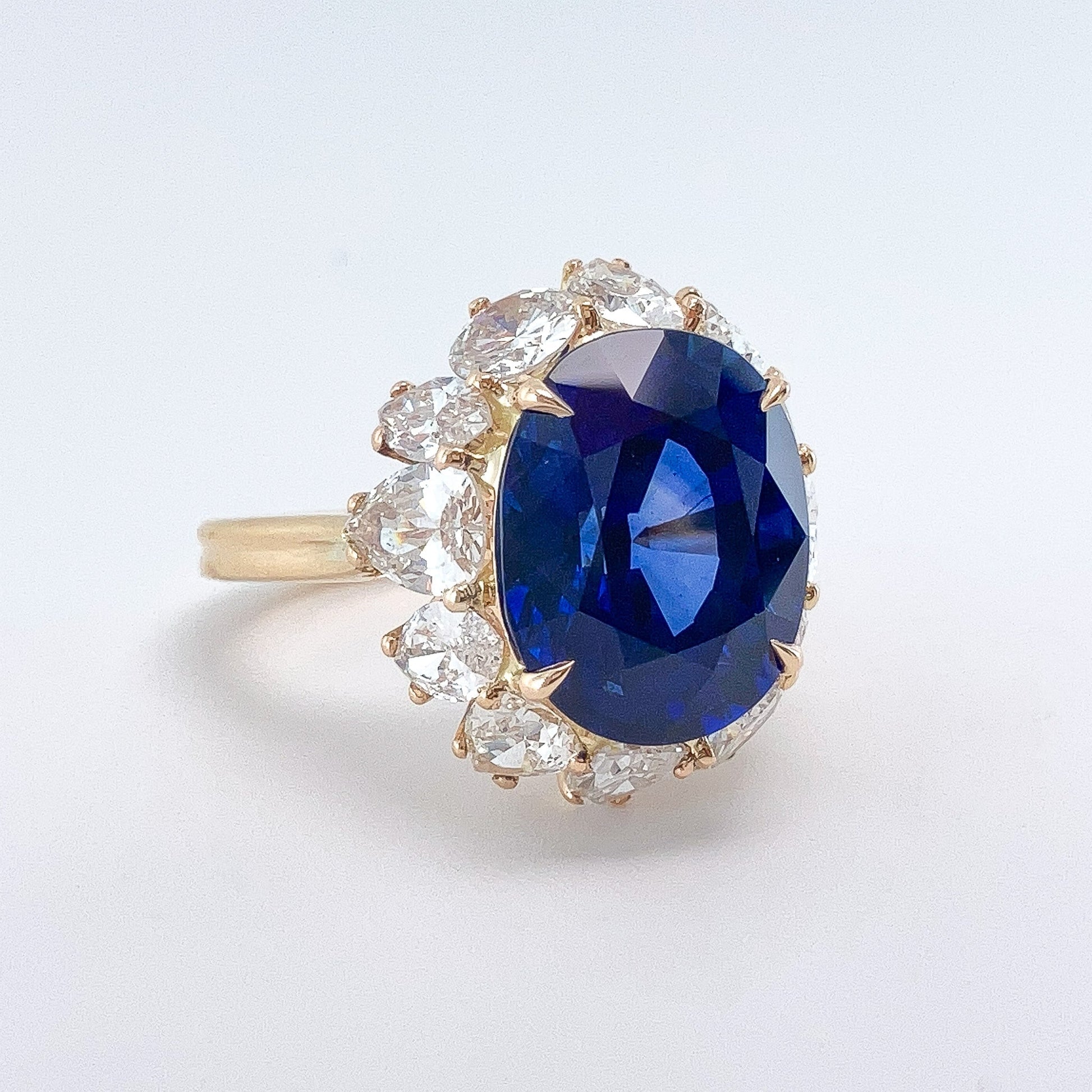 10.30ct SSEF Certified Sri Lanka Sapphire & Diamond Cluster Ring, 18k - Forever Rox