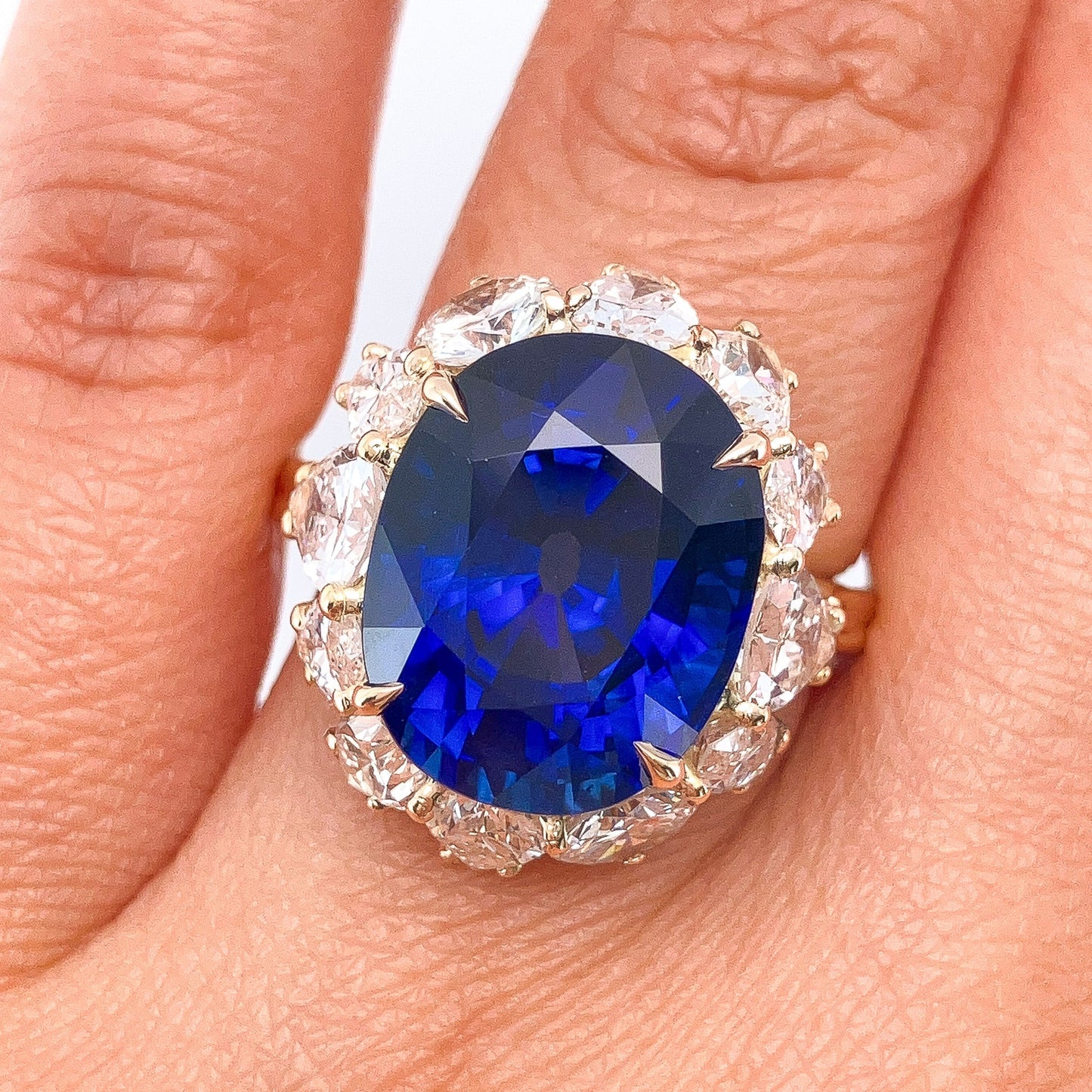 10.30ct SSEF Certified Sri Lanka Sapphire & Diamond Cluster Ring, 18k - Forever Rox
