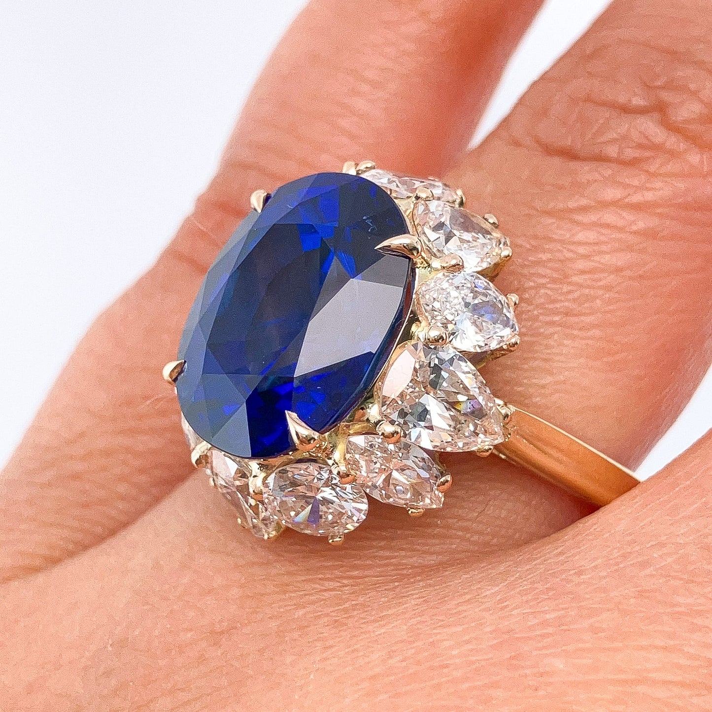 10.30ct SSEF Certified Sri Lanka Sapphire & Diamond Cluster Ring, 18k - Forever Rox