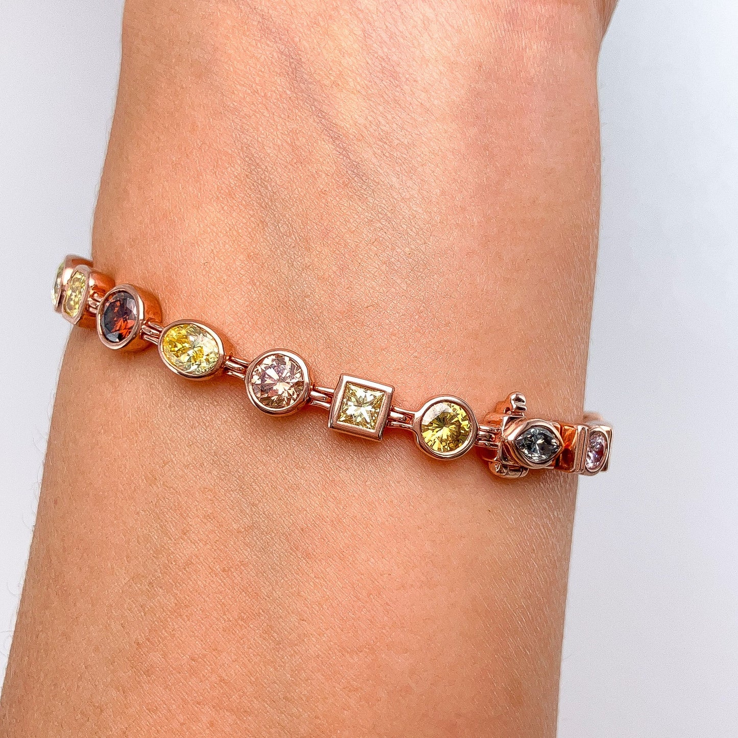 10.79cts Fancy Color & Shape Diamond Tennis Bracelet, 18k - Forever Rox