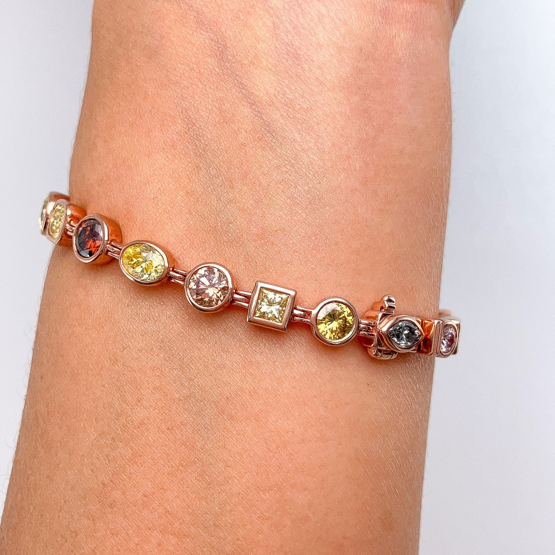 10.79cts Fancy Color & Shape Diamond Tennis Bracelet, 18k - Forever Rox