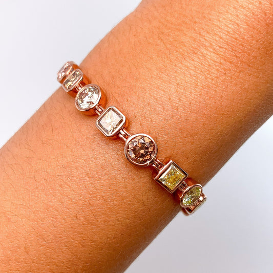 10.79cts Fancy Color & Shape Diamond Tennis Bracelet, 18k - Forever Rox