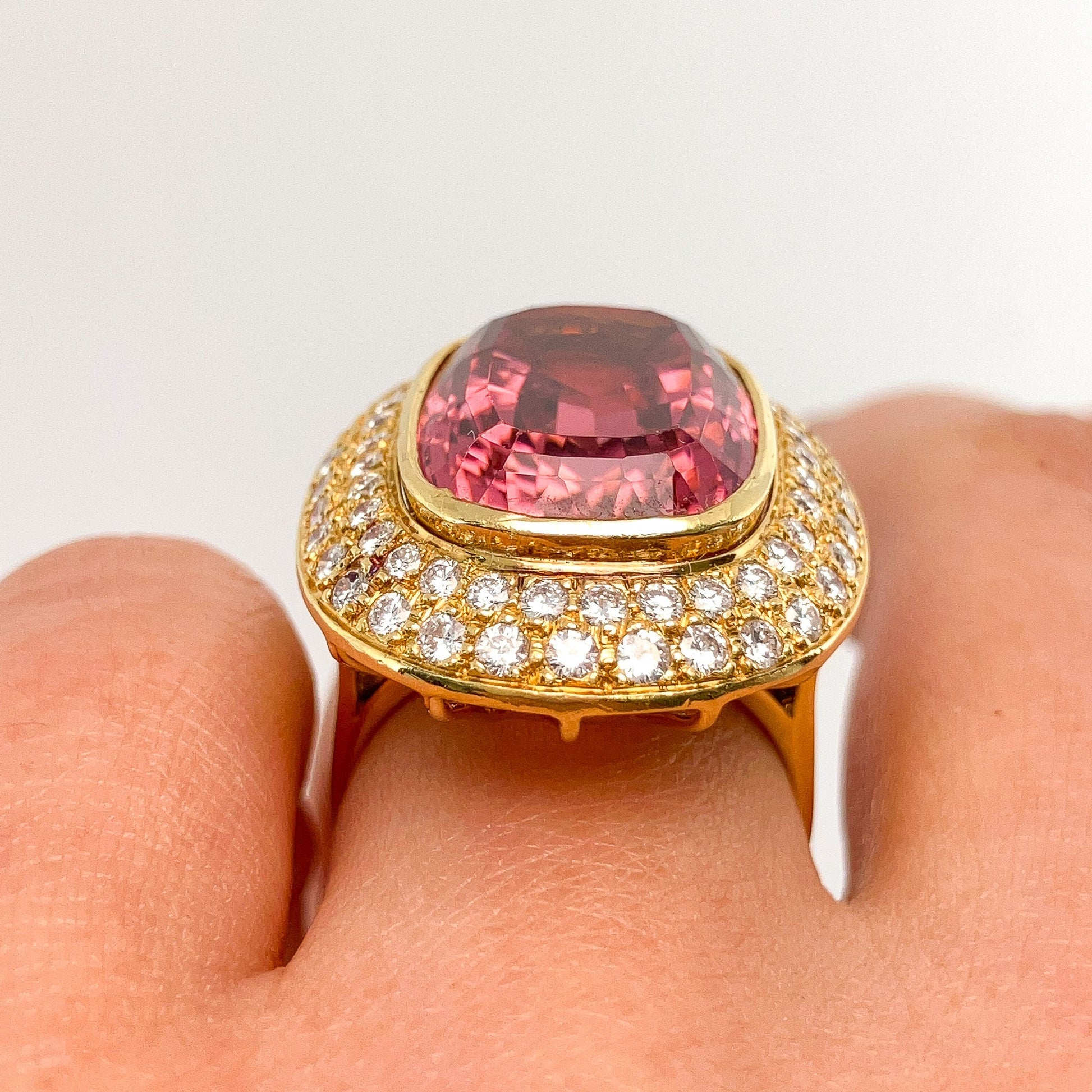 11ct Pink Tourmaline & Pave Diamond Cocktail Ring, 18k - Forever Rox