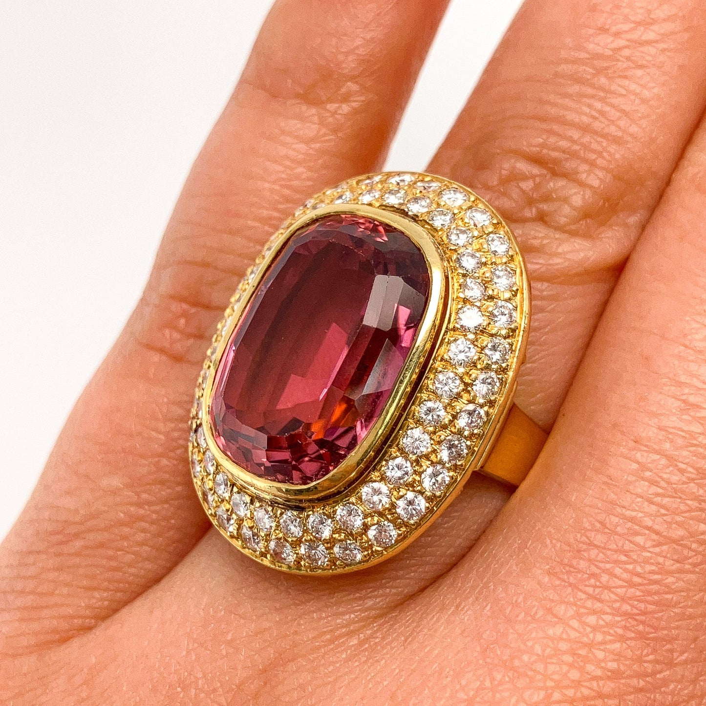 11ct Pink Tourmaline & Pave Diamond Cocktail Ring, 18k - Forever Rox