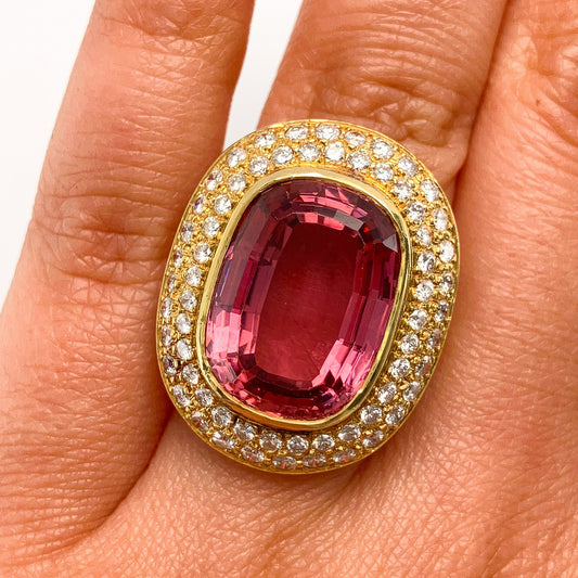 11ct Pink Tourmaline & Pave Diamond Cocktail Ring, 18k - Forever Rox