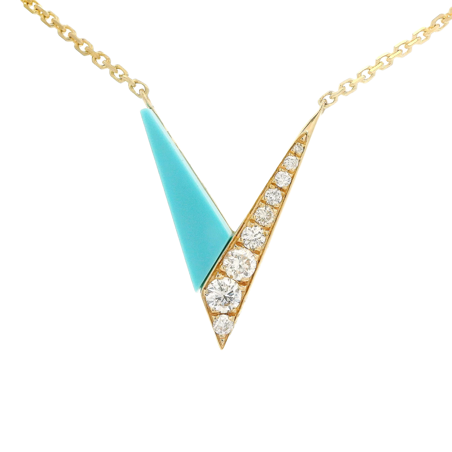 Turquoise & Diamond V Shaped Pendant