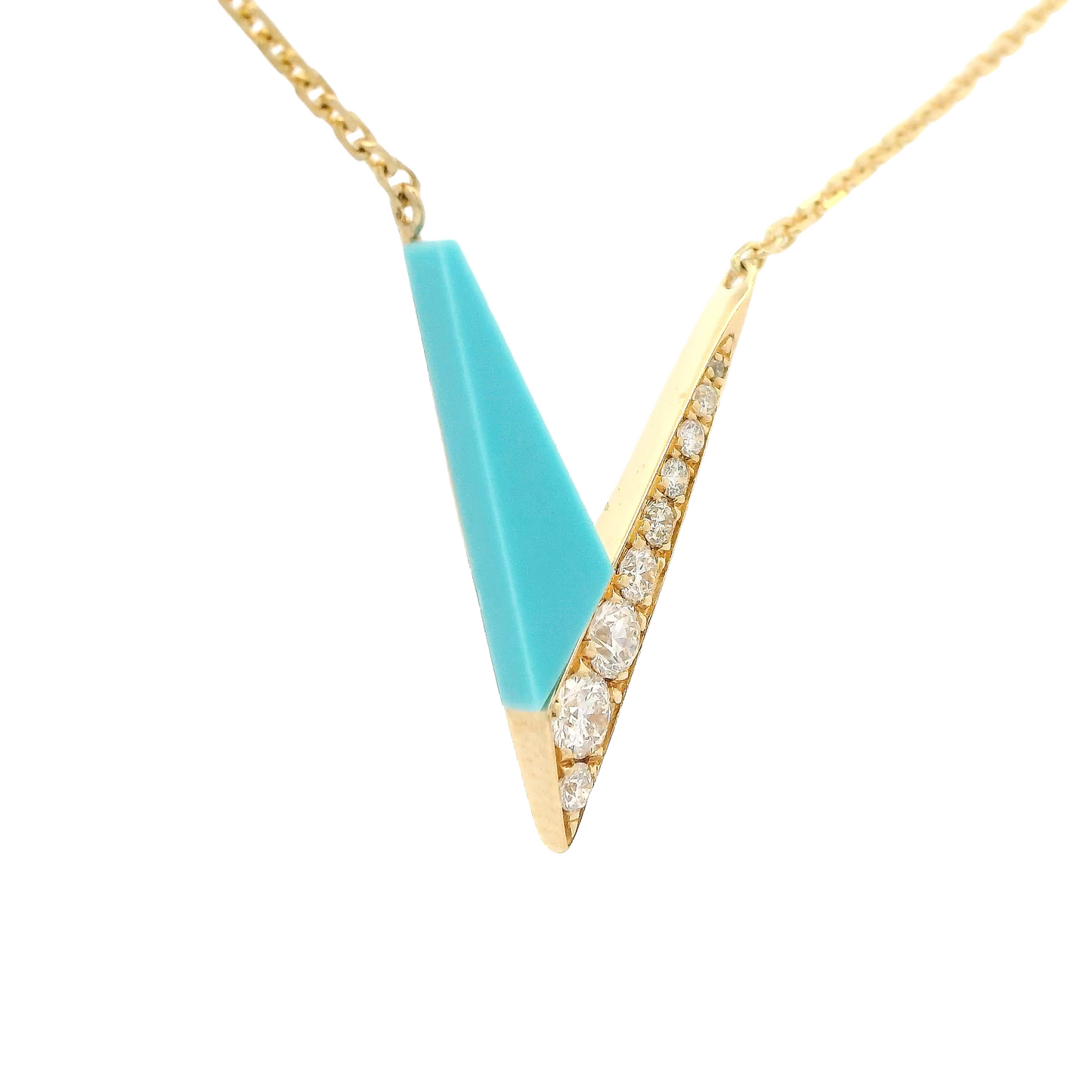 Turquoise & Diamond V Shaped Pendant