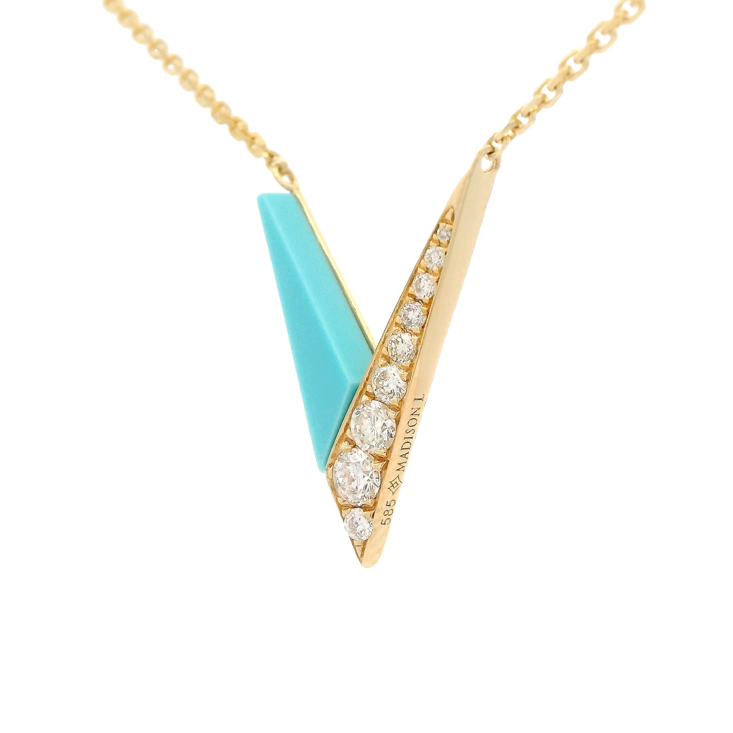 Turquoise & Diamond V Shaped Pendant