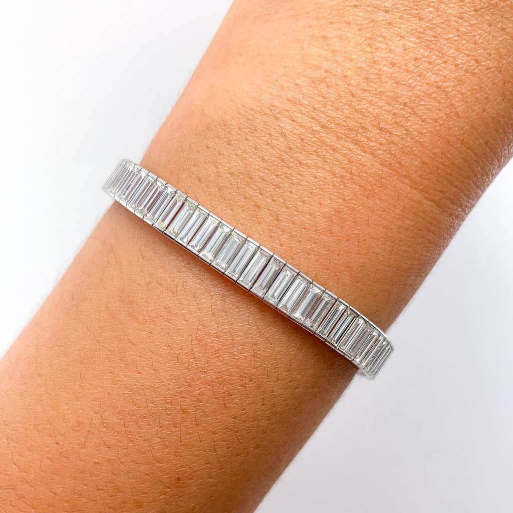 13.65cts Baguette Diamond Channel Set Tennis Bracelet, Platinum - Forever Rox Fine Jewelry