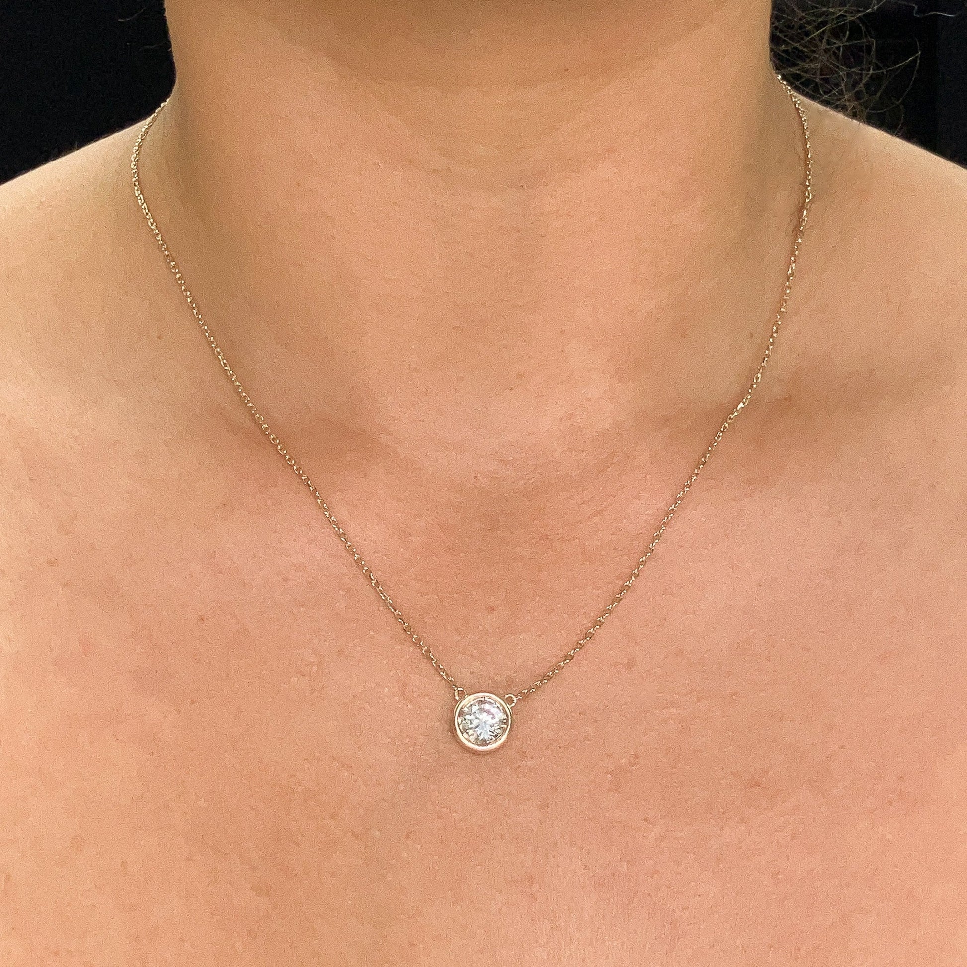 1.40ct ~K/VS2 Round Diamond Bezel Pendant, 14k - Forever Rox Fine Jewelry
