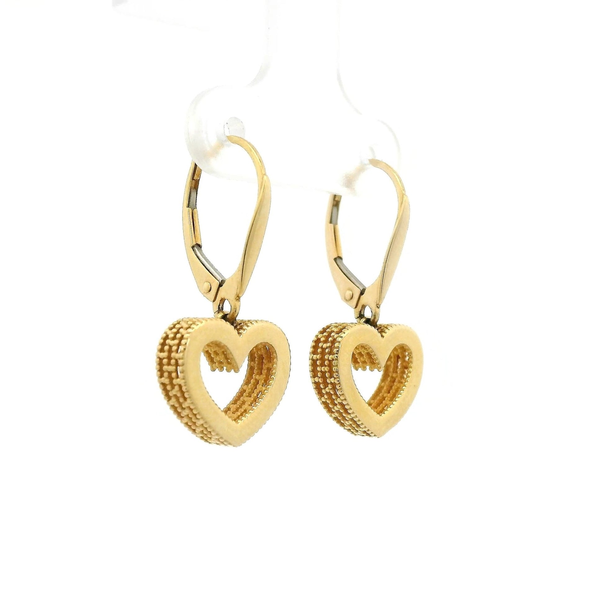 14k Yellow Gold Heart Dangle Earrings - Forever Rox