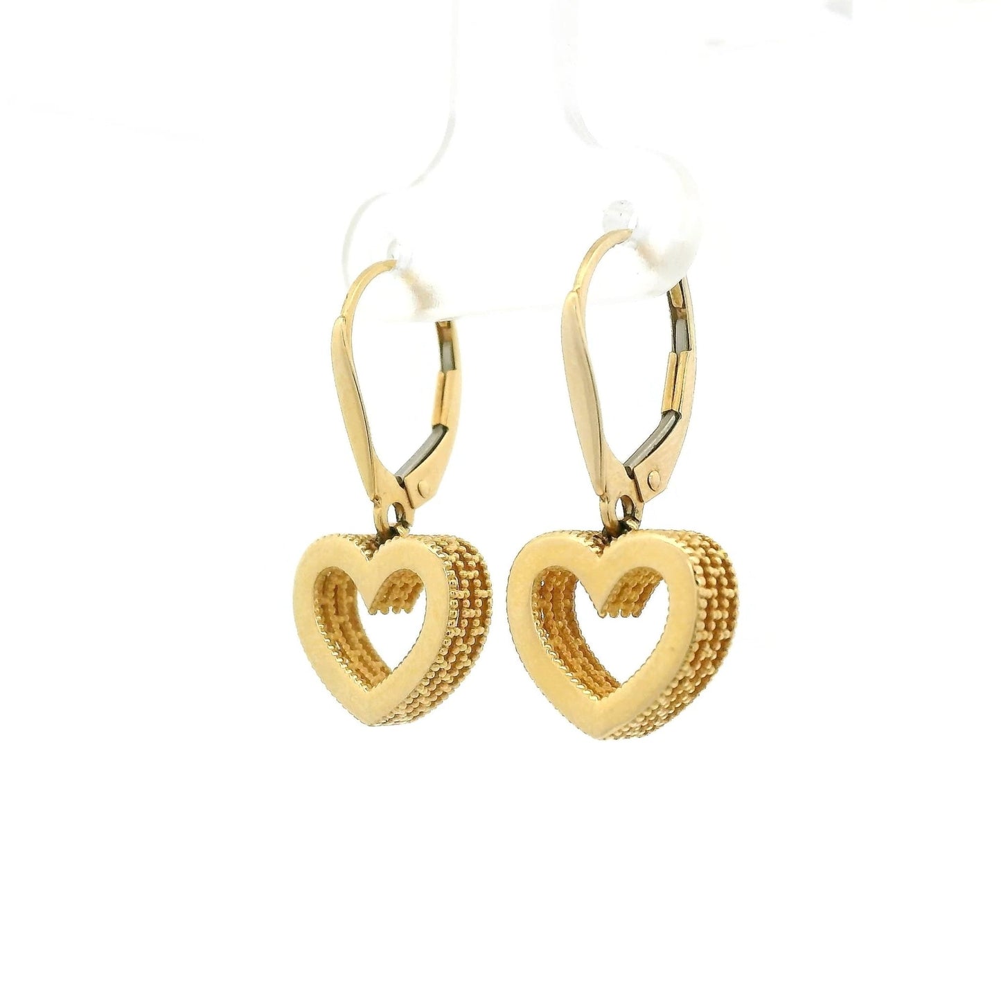 14k Yellow Gold Heart Dangle Earrings - Forever Rox