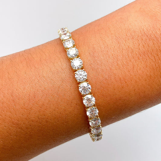15.59cts GIA Certified GVS+ Round Diamond Tennis Bracelet, 18k Yellow Gold - Forever Rox