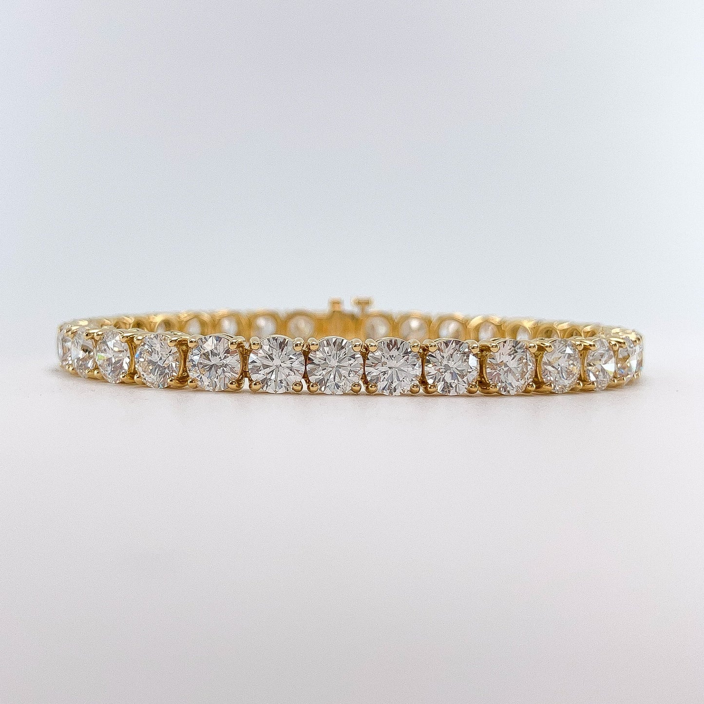 15.59cts GIA Certified GVS+ Round Diamond Tennis Bracelet, 18k Yellow Gold - Forever Rox