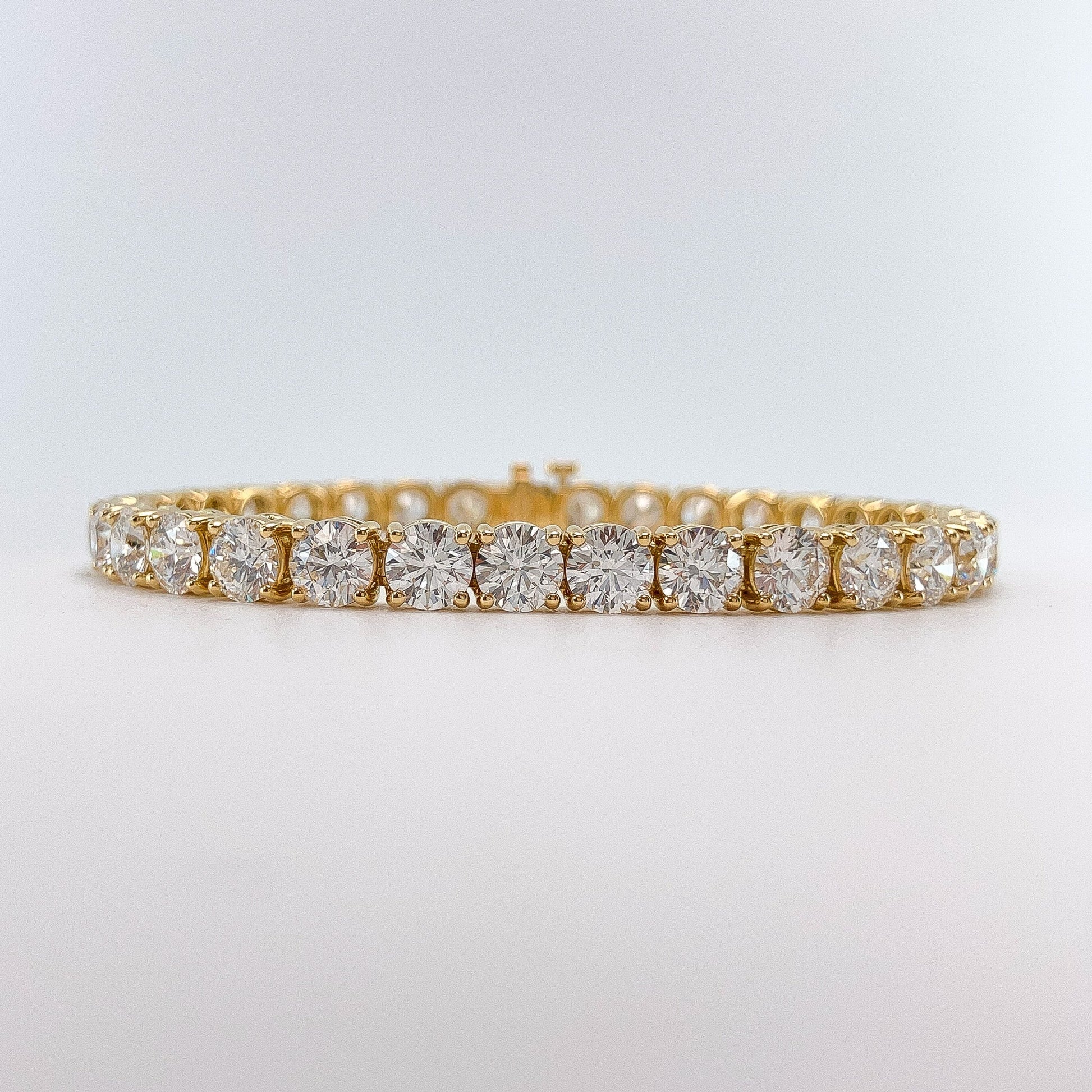 15.59cts GIA Certified GVS+ Round Diamond Tennis Bracelet, 18k Yellow Gold - Forever Rox