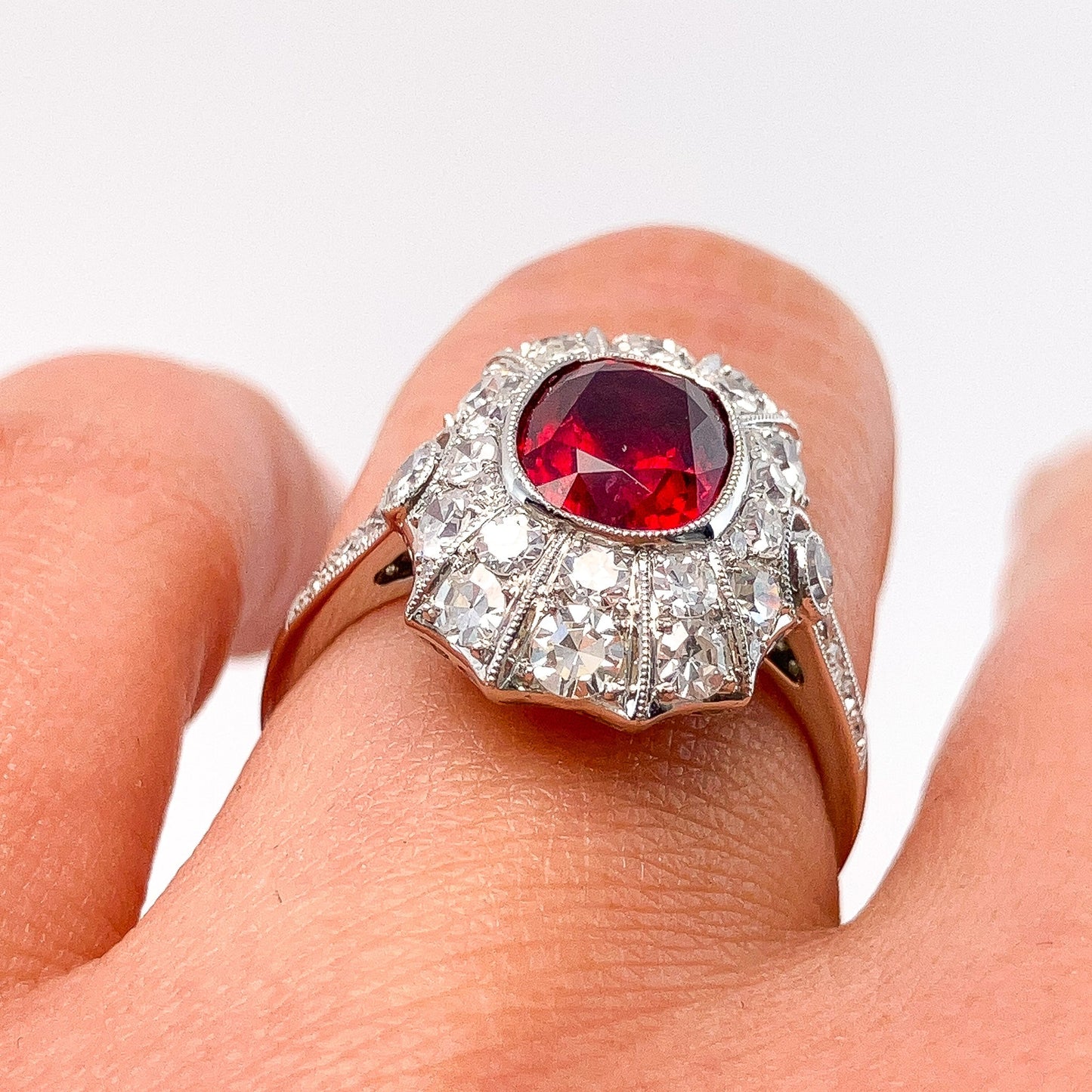 1.76ct Red Spinel & Diamond Ring, Platinum - Forever Rox Fine Jewelry