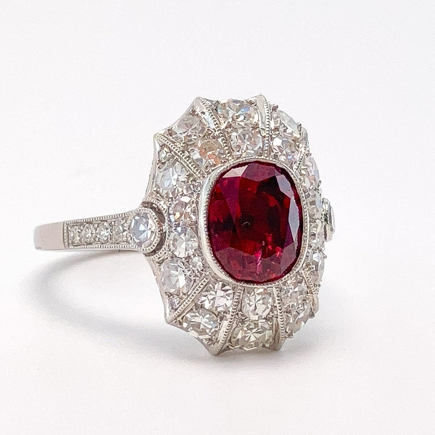 1.76ct Red Spinel & Diamond Ring, Platinum - Forever Rox Fine Jewelry