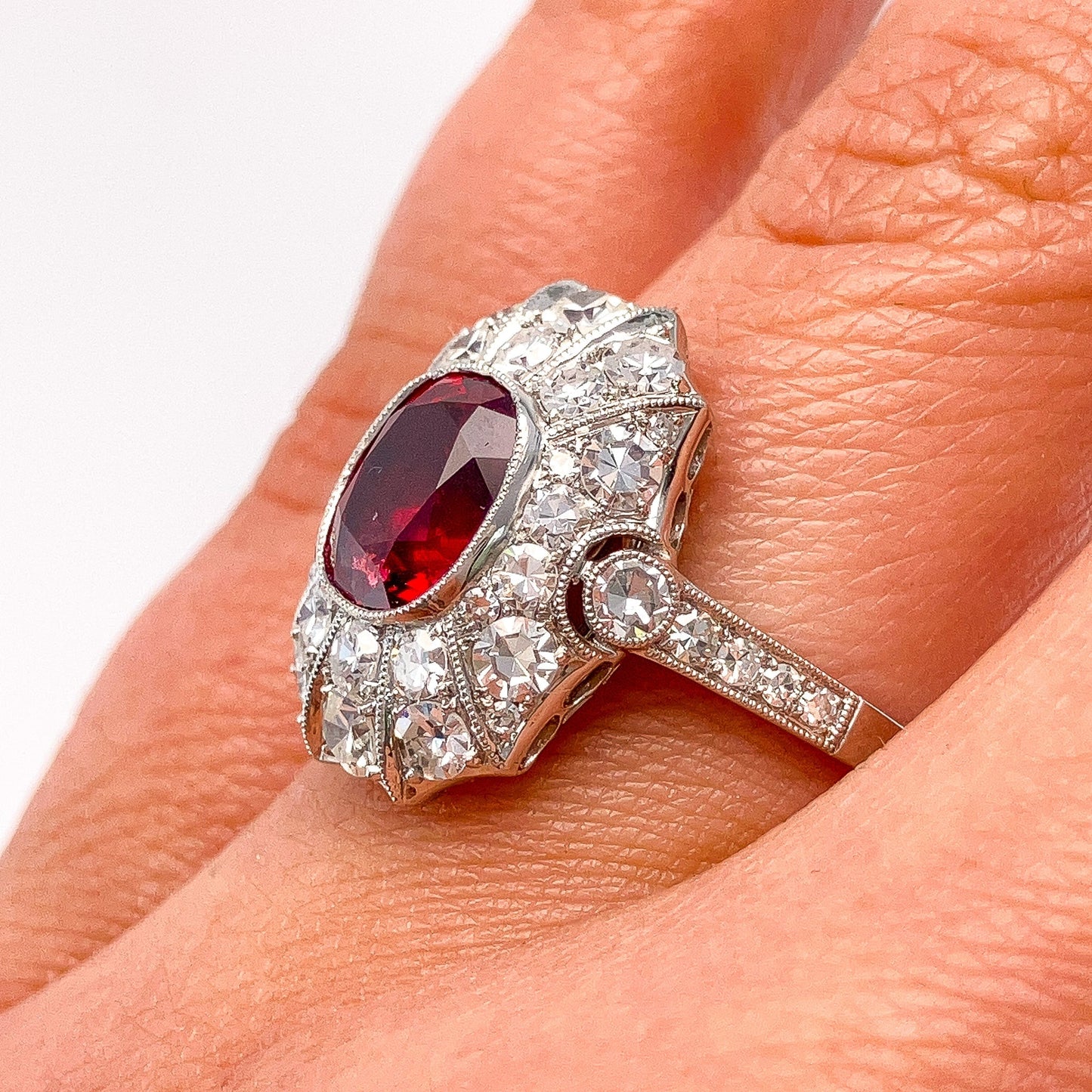 1.76ct Red Spinel & Diamond Ring, Platinum - Forever Rox Fine Jewelry