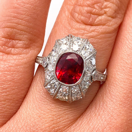 1.76ct Red Spinel & Diamond Ring, Platinum - Forever Rox Fine Jewelry