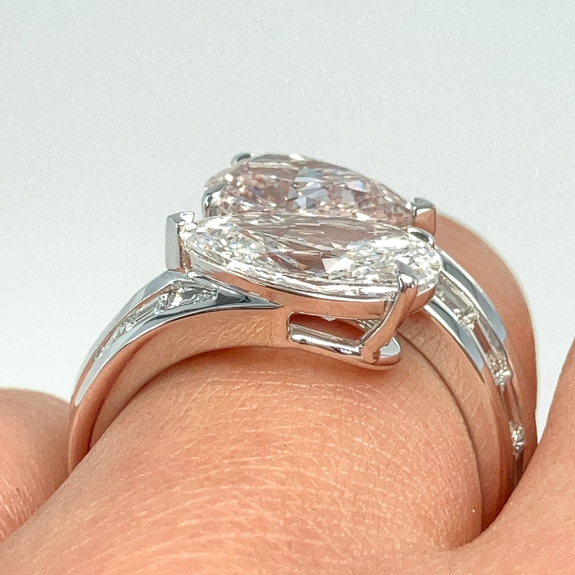 1.79ct Fancy Light Pink + 2.07ct G/VVS2 GIA Certified Pearshape Diamond Bypass Ring, Platinum - Forever Rox Fine Jewelry