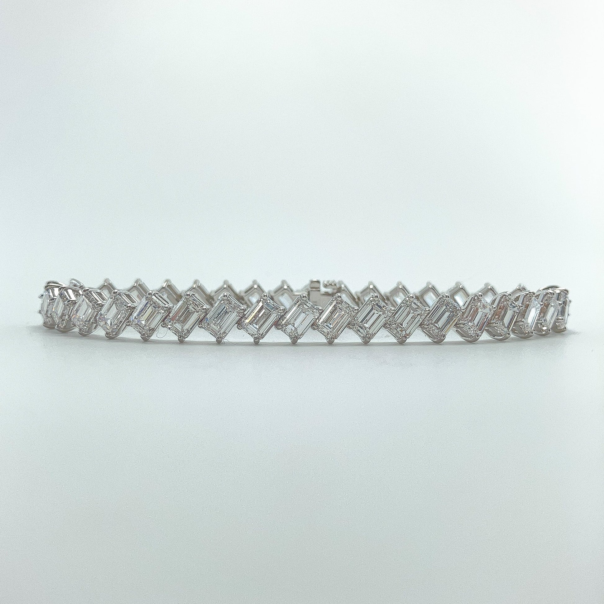 18.06cts GIA Certified DEF/VS+ Emerald Cut Diamond Diagonal Tennis Bracelet, 18k - Forever Rox Fine Jewelry