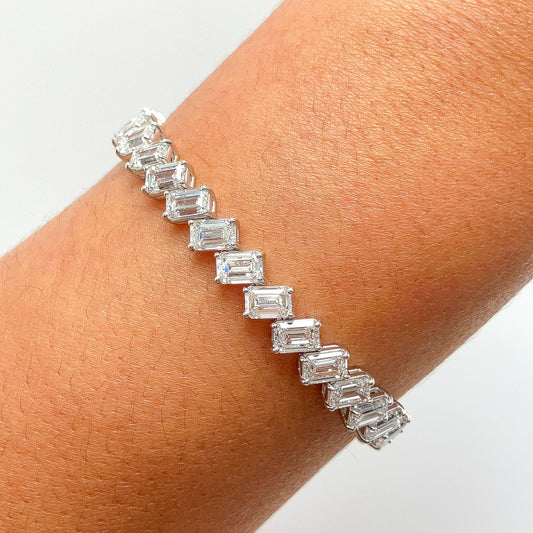18.06cts GIA Certified DEF/VS+ Emerald Cut Diamond Diagonal Tennis Bracelet, 18k - Forever Rox Fine Jewelry