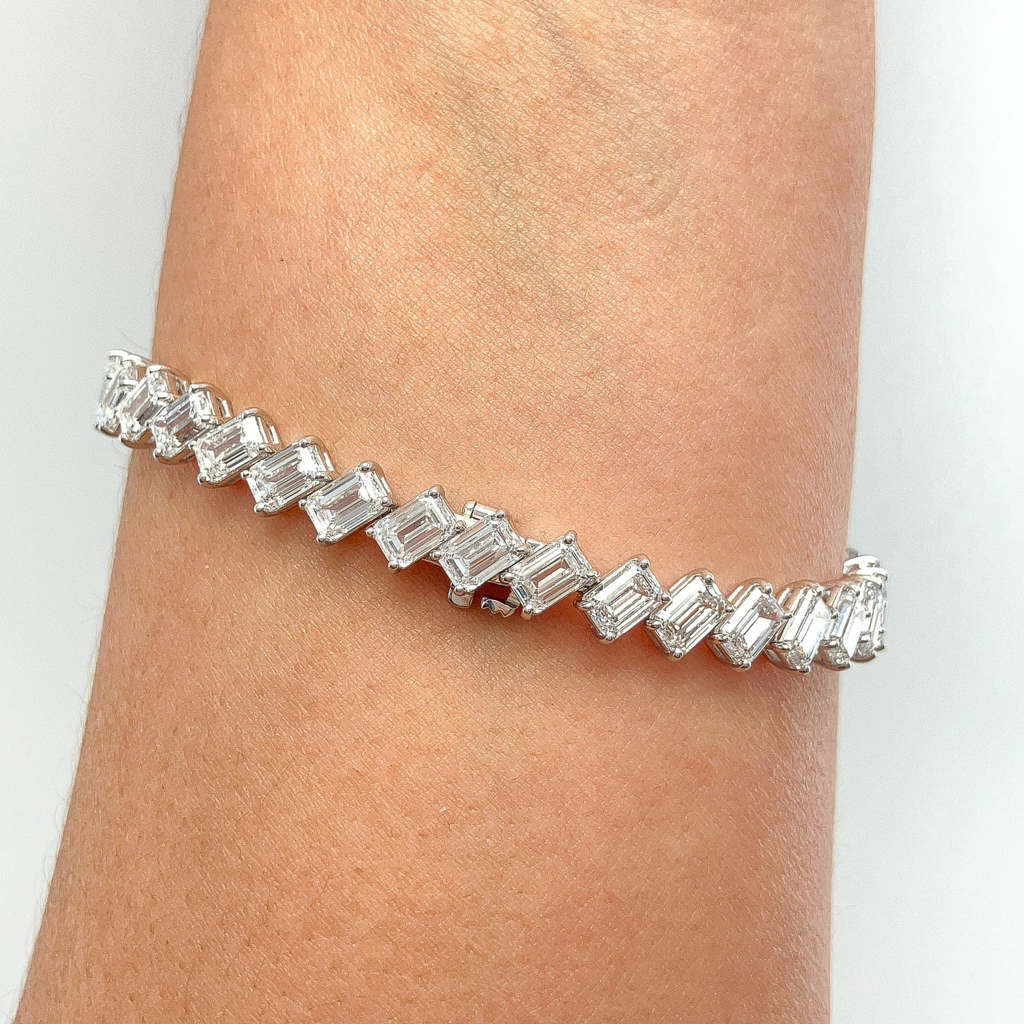 18.06cts GIA Certified DEF/VS+ Emerald Cut Diamond Diagonal Tennis Bracelet, 18k - Forever Rox Fine Jewelry