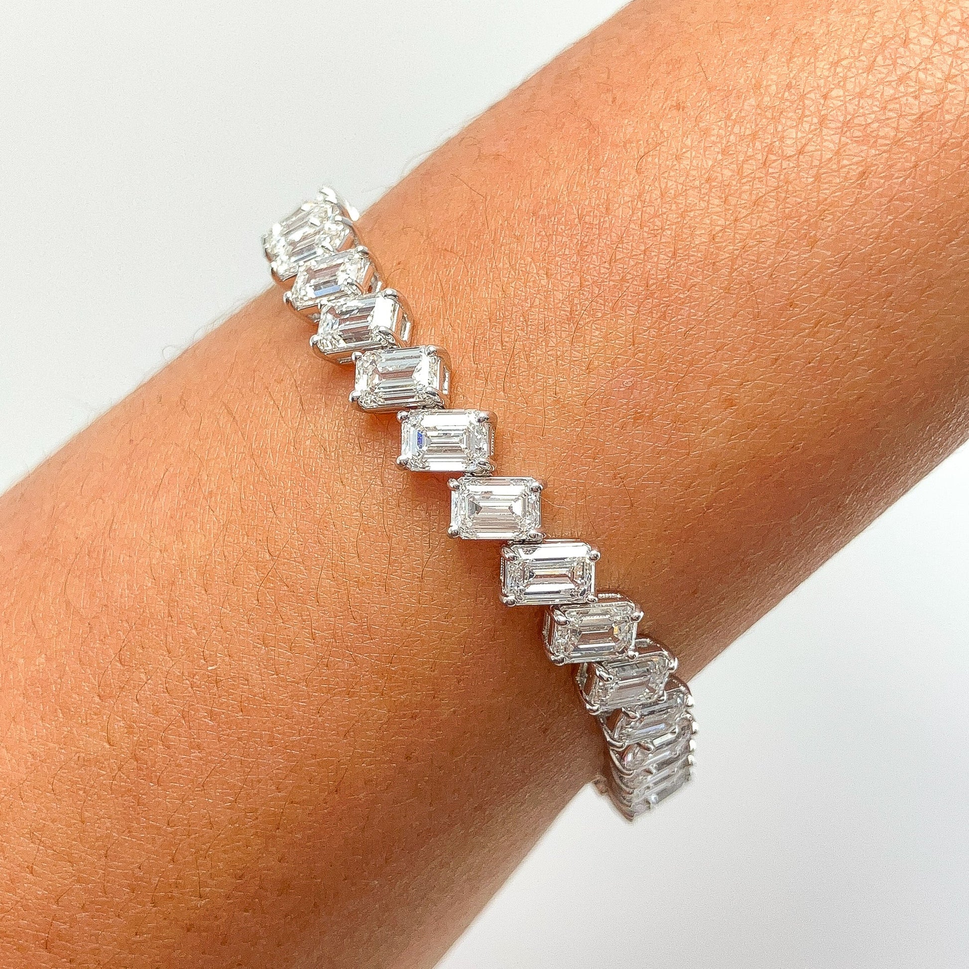 18.06cts GIA Certified DEF/VS+ Emerald Cut Diamond Diagonal Tennis Bracelet, 18k - Forever Rox Fine Jewelry