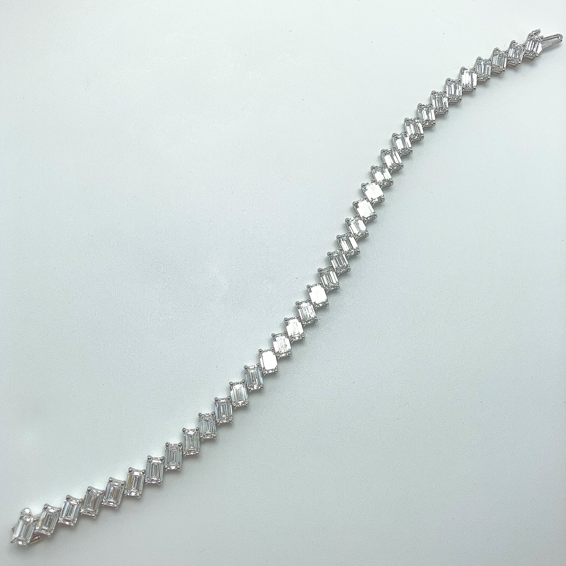 18.06cts GIA Certified DEF/VS+ Emerald Cut Diamond Diagonal Tennis Bracelet, 18k - Forever Rox Fine Jewelry