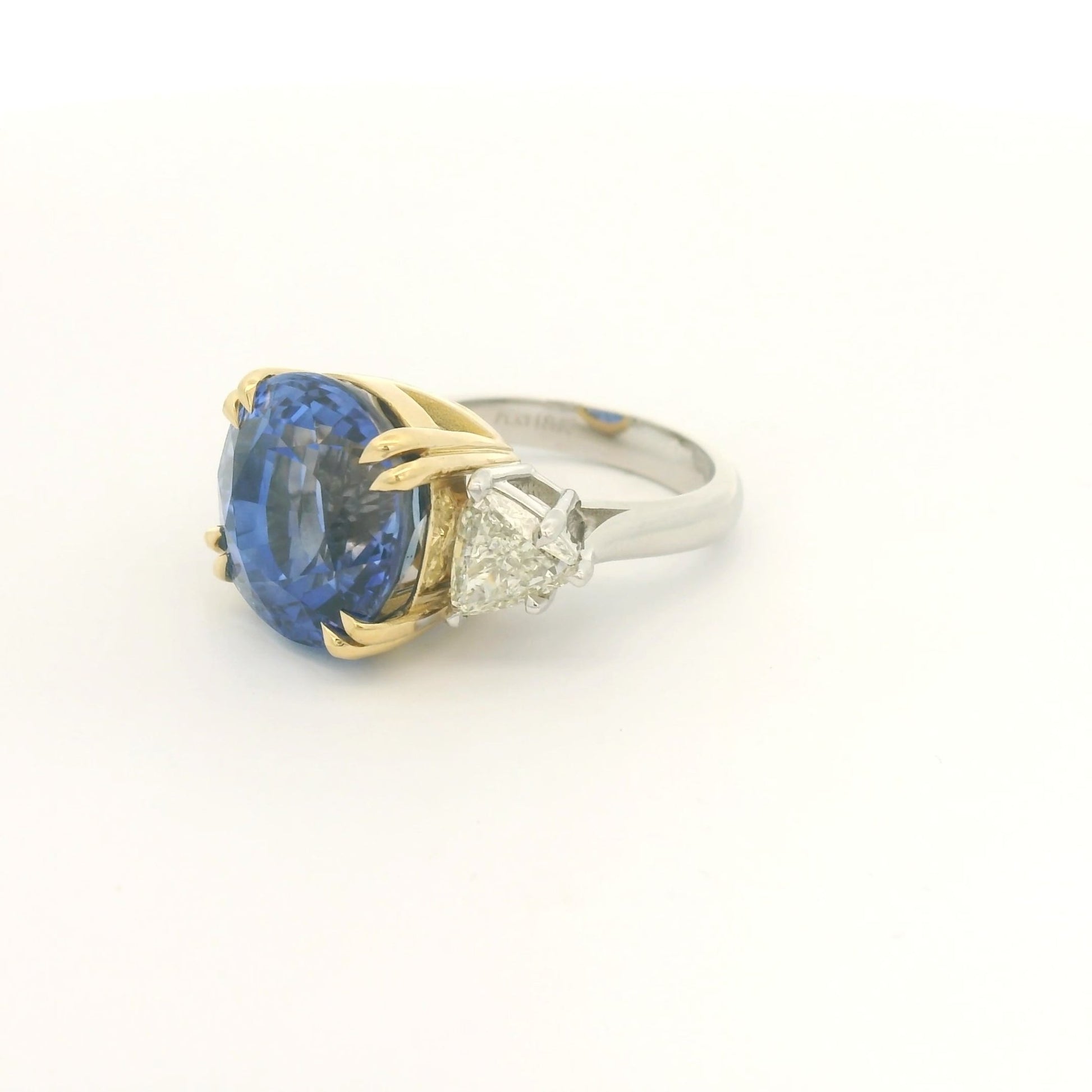 18.95ct Ceylon Sapphire & Two Trillion Cut Diamond Ring - Forever Rox Fine Jewelry