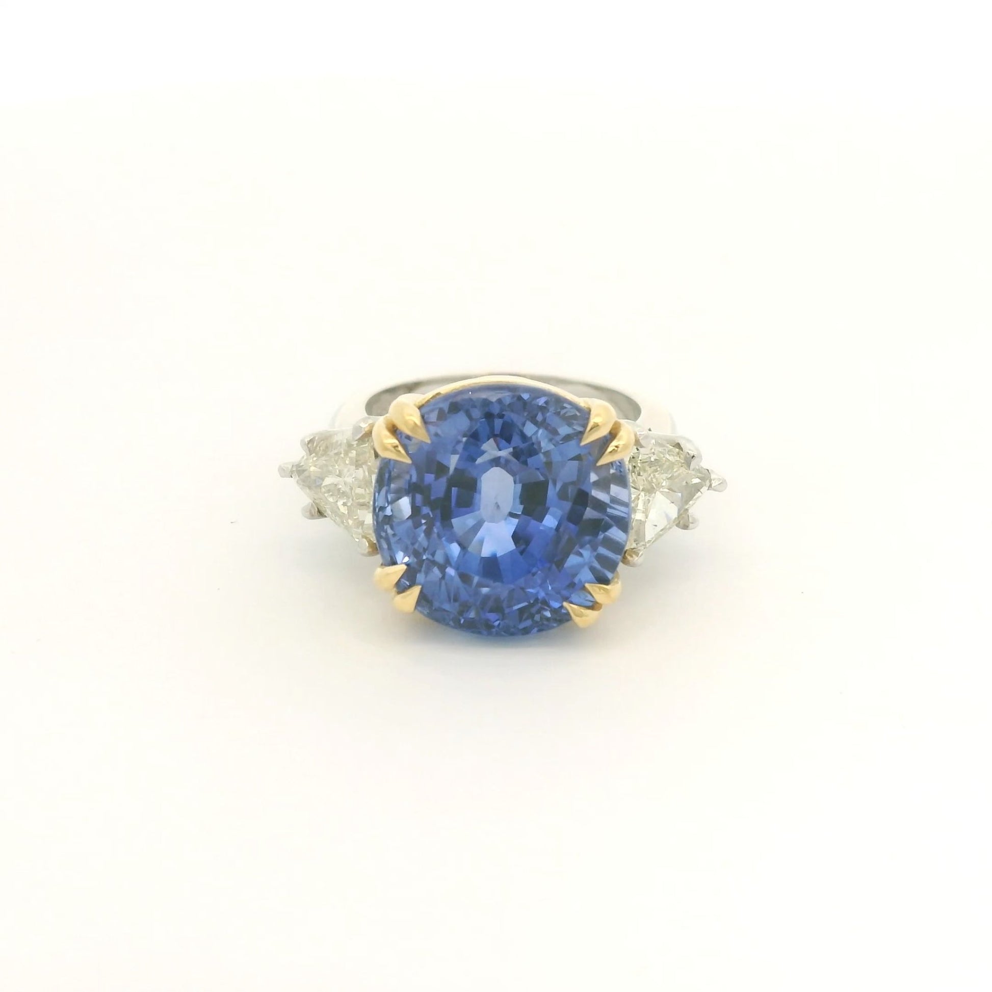18.95ct Ceylon Sapphire & Two Trillion Cut Diamond Ring - Forever Rox Fine Jewelry