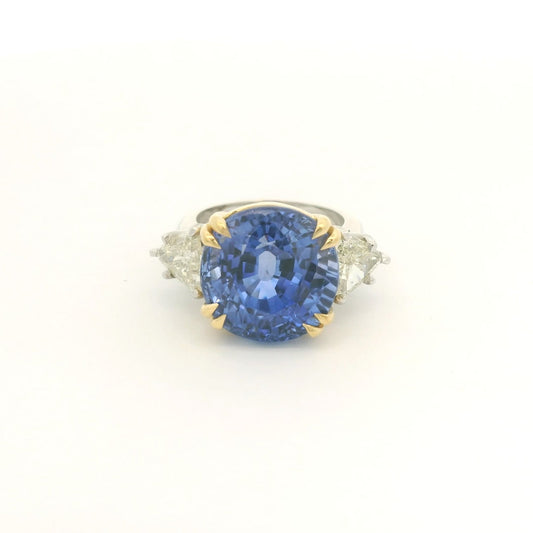 18.95ct Ceylon Sapphire & Two Trillion Cut Diamond Ring - Forever Rox Fine Jewelry