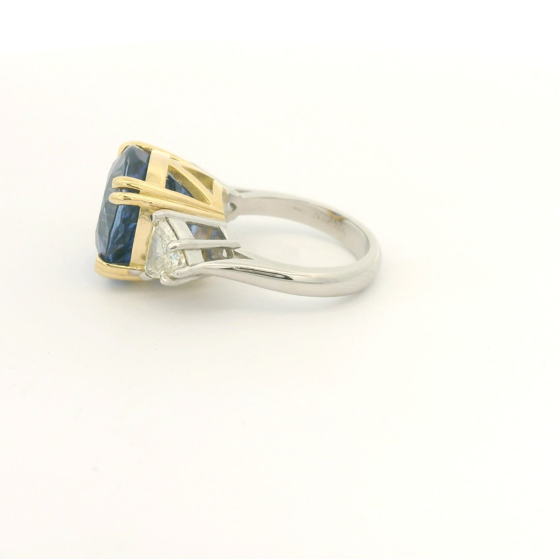 18.95ct Ceylon Sapphire & Two Trillion Cut Diamond Ring - Forever Rox Fine Jewelry