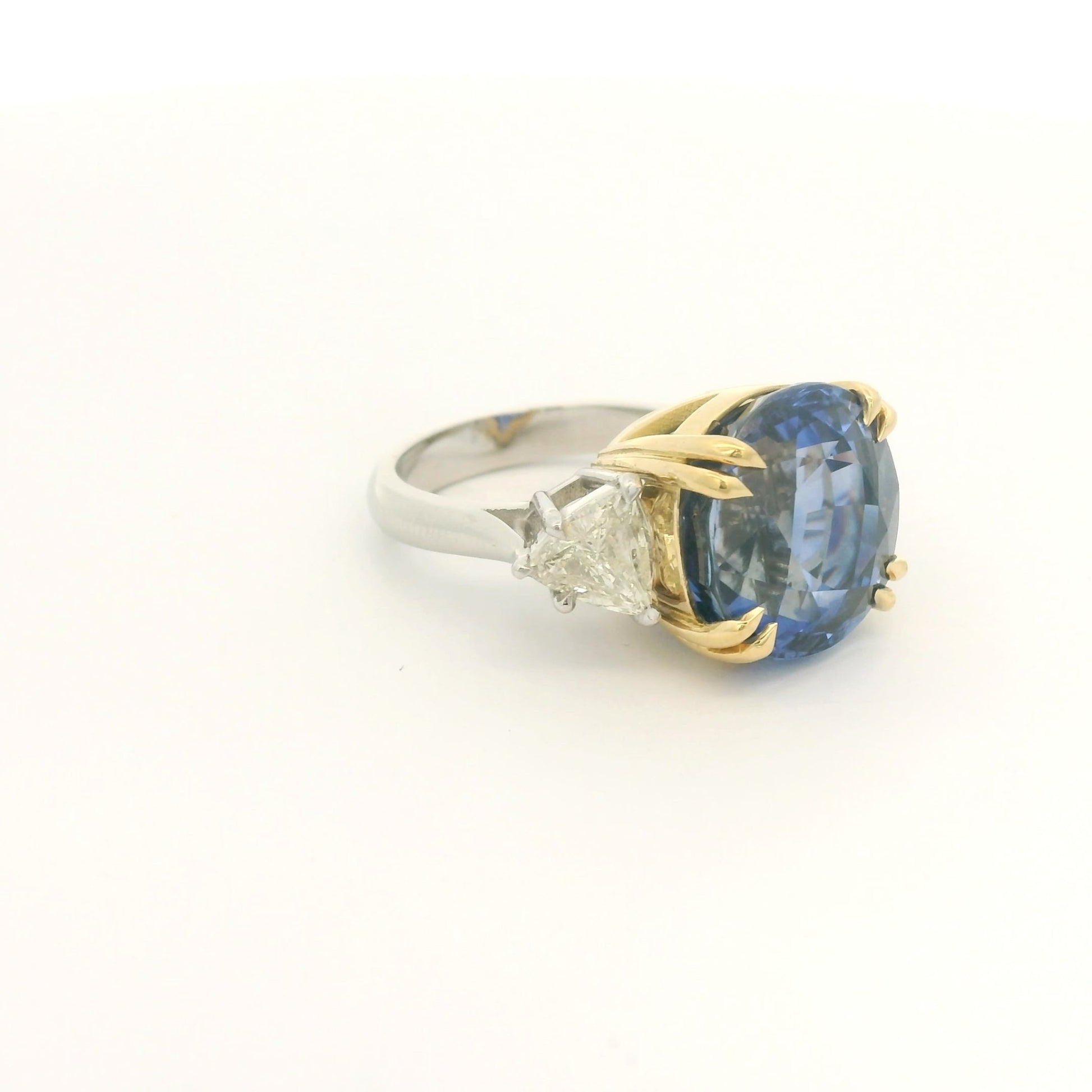 18.95ct Ceylon Sapphire & Two Trillion Cut Diamond Ring - Forever Rox Fine Jewelry