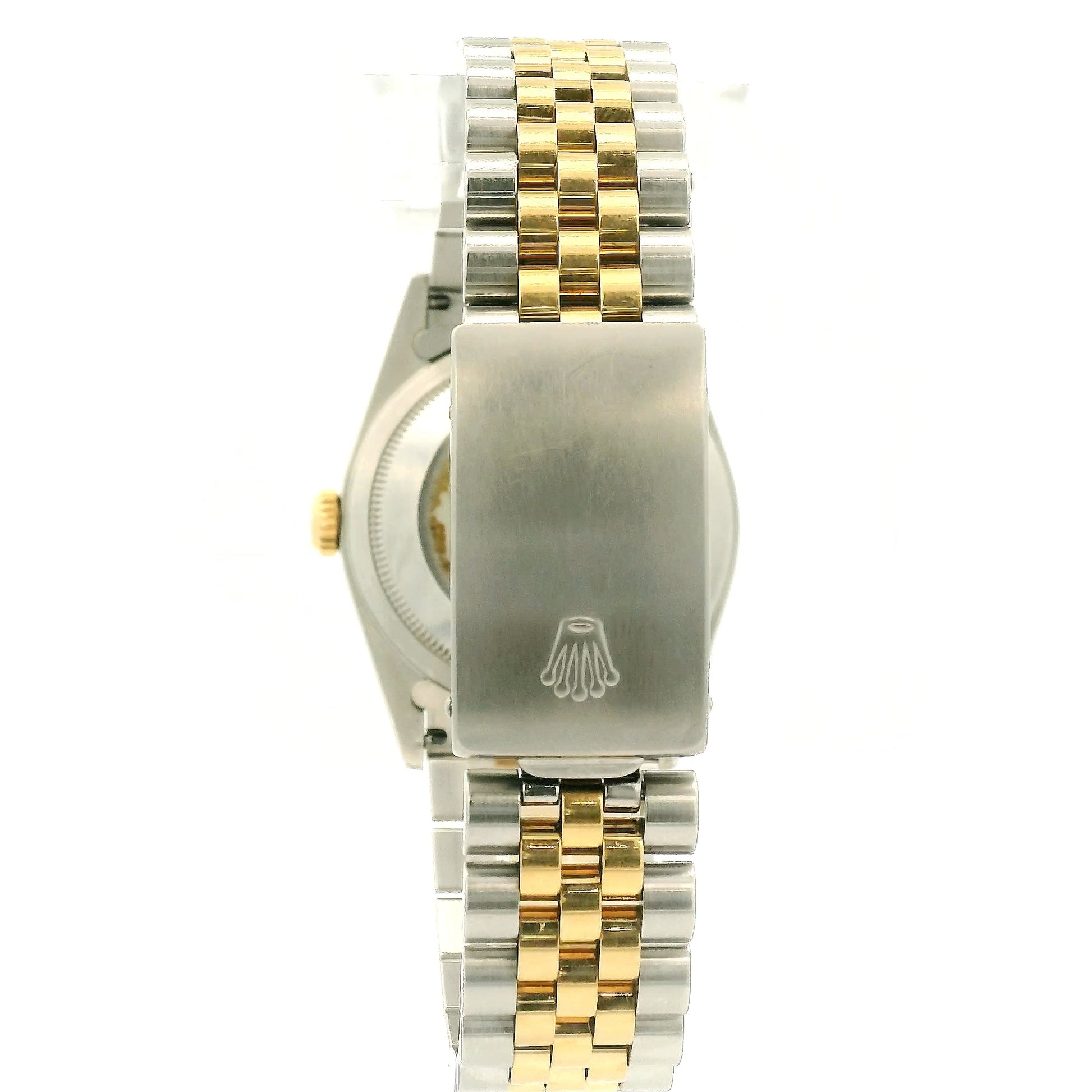 Rolex Datejust wristwatch with a two-tone stainless steel and yellow gold Jubilee bracelet, featuring a patinaed champagne dial and fluted bezel at Forever Rox Fine Jewelry, Lake Tahoes Best Jewelry Store