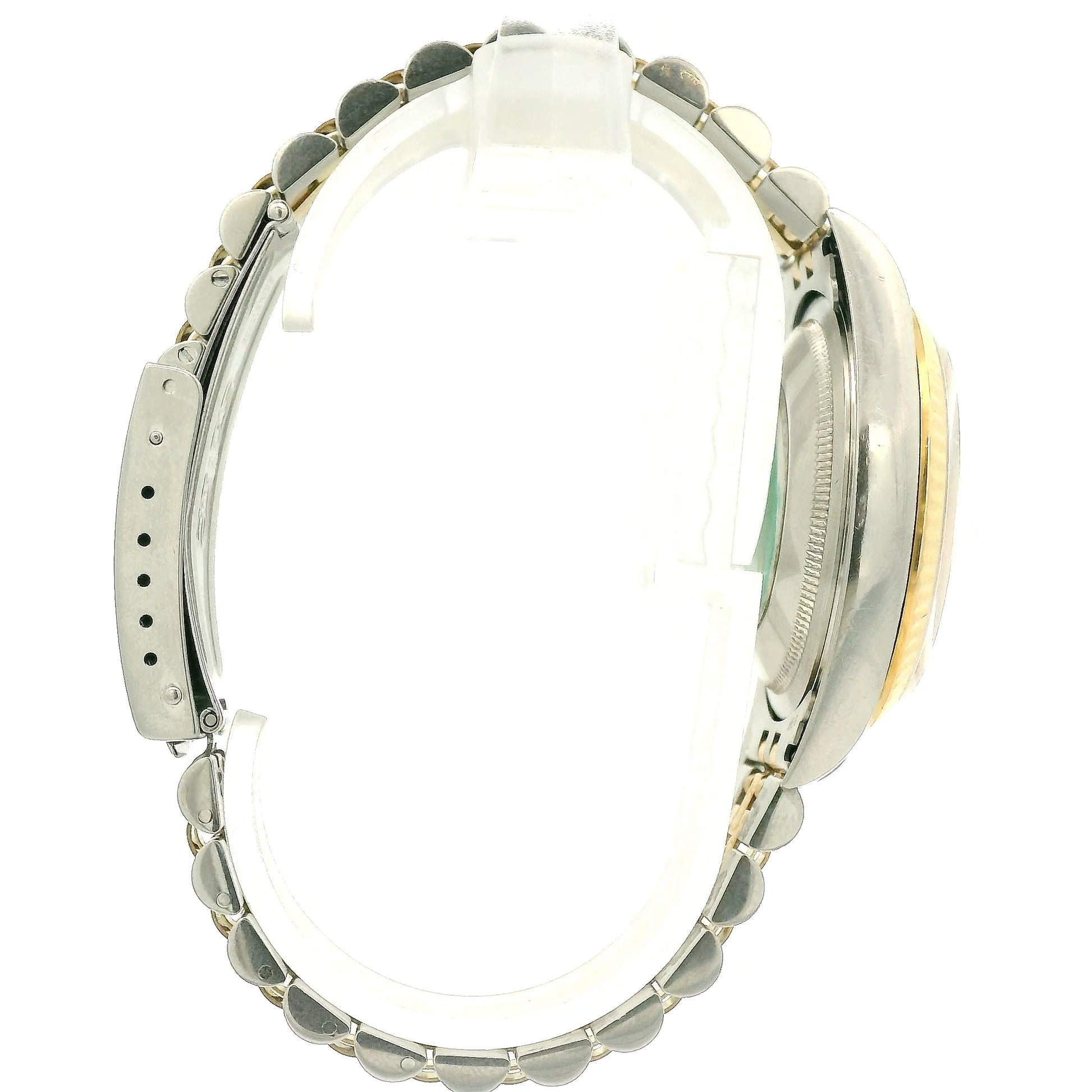 Rolex Datejust wristwatch with a two-tone stainless steel and yellow gold Jubilee bracelet, featuring a patinaed champagne dial and fluted bezel at Forever Rox Fine Jewelry, Lake Tahoes Best Jewelry Store