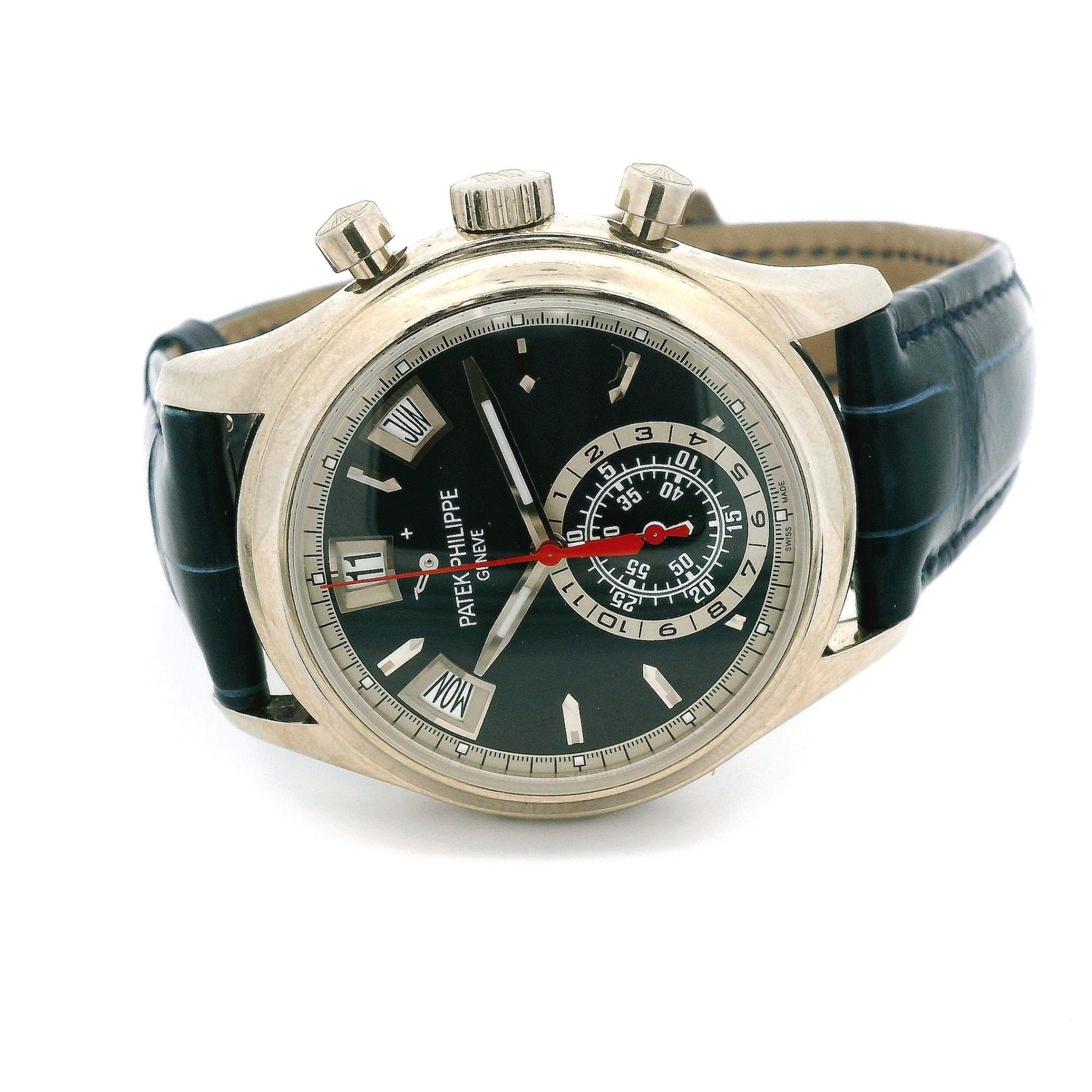 2017 Patek Philippe Annual Calendar Chronograph 40.5mm White Gold Blue Dial - Forever Rox Fine Jewelry
