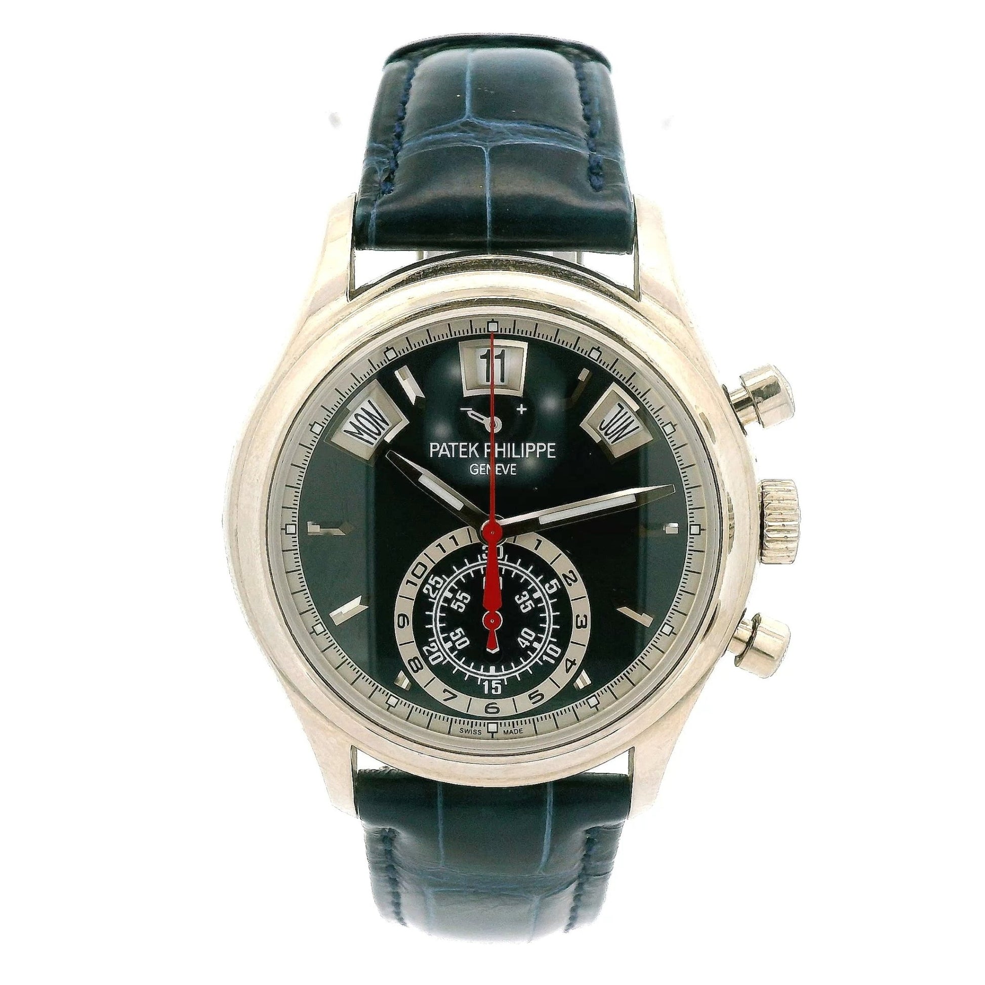 2017 Patek Philippe Annual Calendar Chronograph 40.5mm White Gold Blue Dial - Forever Rox Fine Jewelry