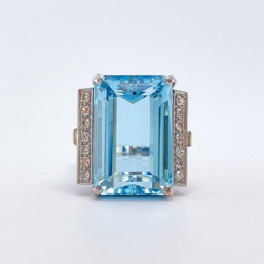21ct Vintage Aquamarine & Diamond Ring, Platinum - Forever Rox Fine Jewelry