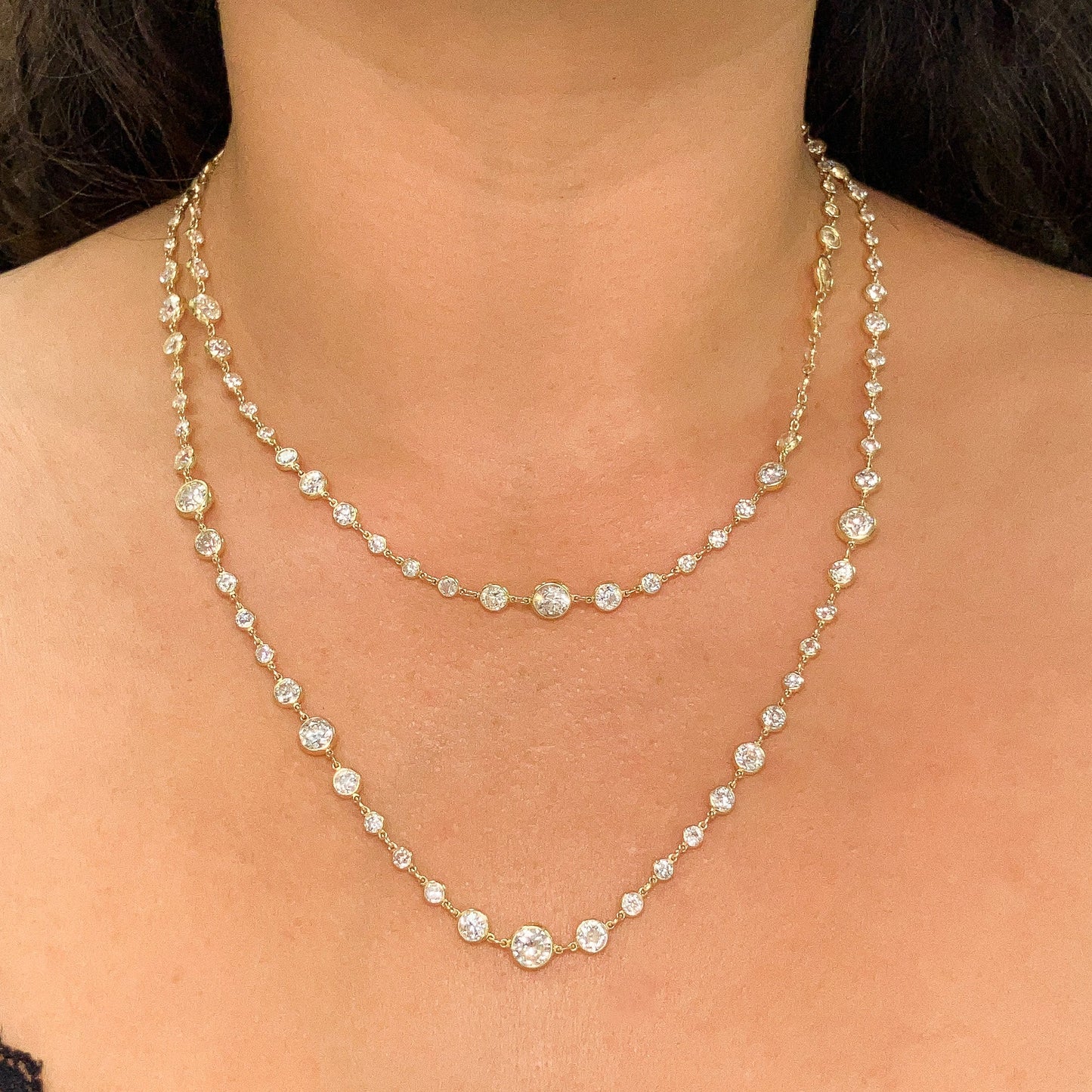 22.50cts Old European Cut Diamond Bezel 36" Chain, 18k - Forever Rox