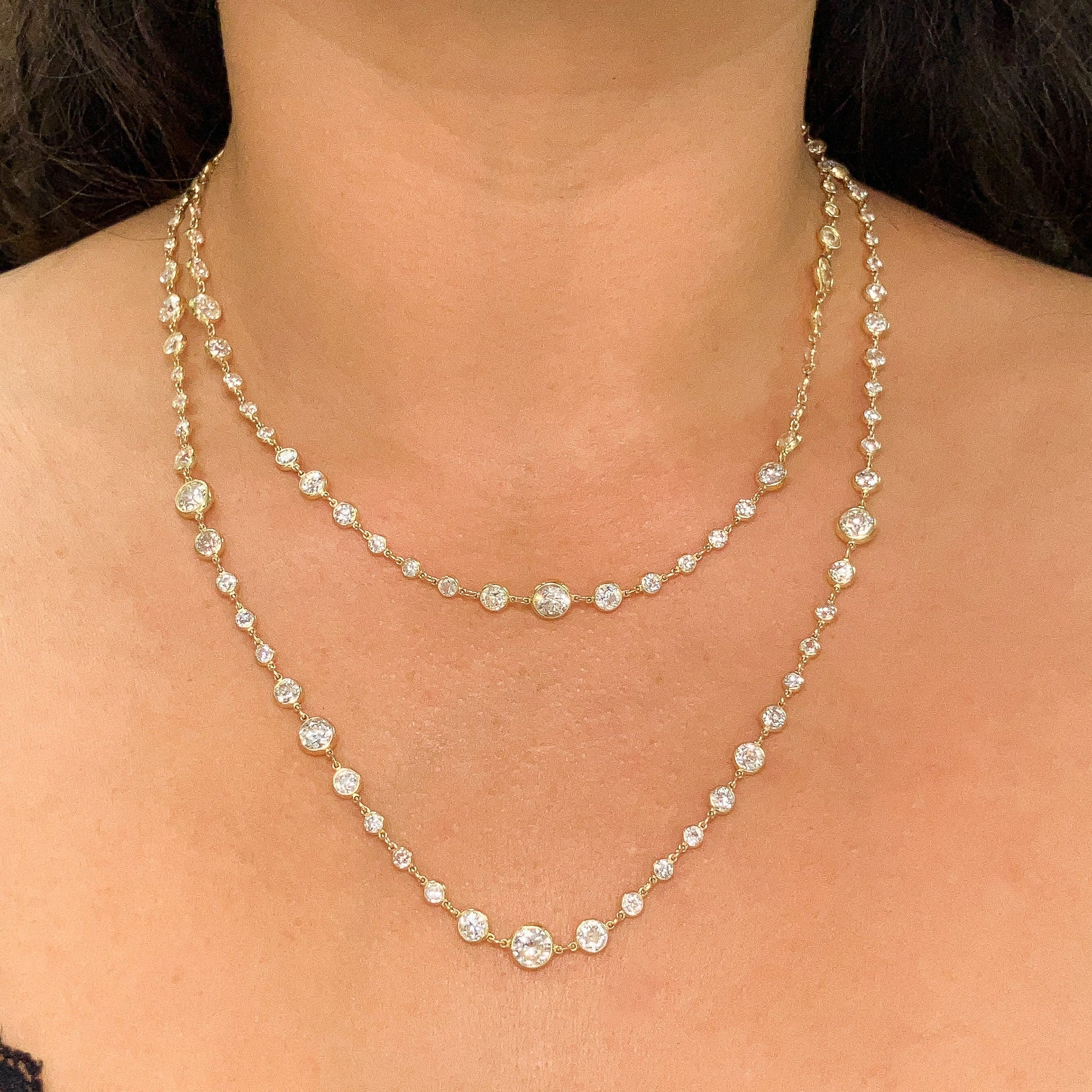 22.50cts Old European Cut Diamond Bezel 36" Chain, 18k - Forever Rox