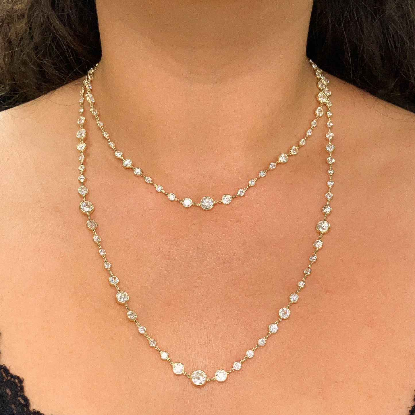 22.50cts Old European Cut Diamond Bezel 36" Chain, 18k - Forever Rox