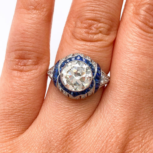 2.41ct GIA Certified M/VS1 Diamond & French Cut Sapphire Ring, Platinum - Forever Rox