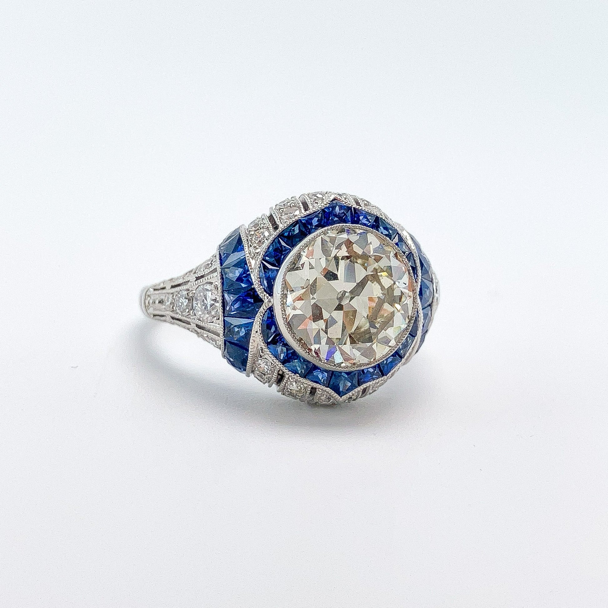 2.41ct GIA Certified M/VS1 Diamond & French Cut Sapphire Ring, Platinum - Forever Rox