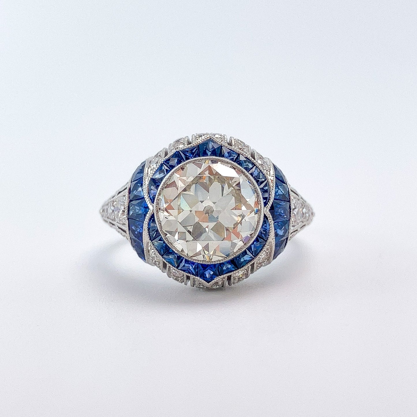 2.41ct GIA Certified M/VS1 Diamond & French Cut Sapphire Ring, Platinum - Forever Rox