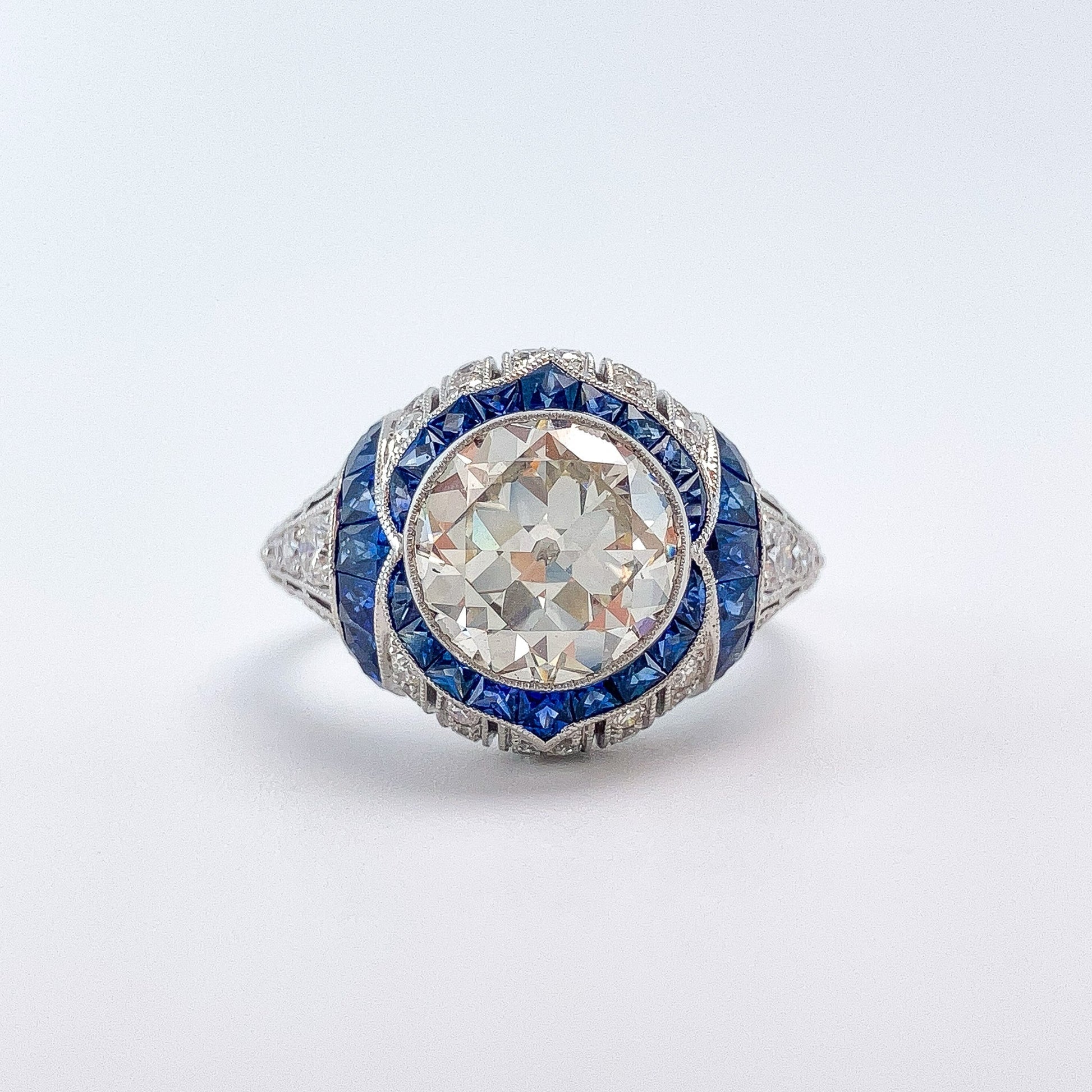 2.41ct GIA Certified M/VS1 Diamond & French Cut Sapphire Ring, Platinum - Forever Rox