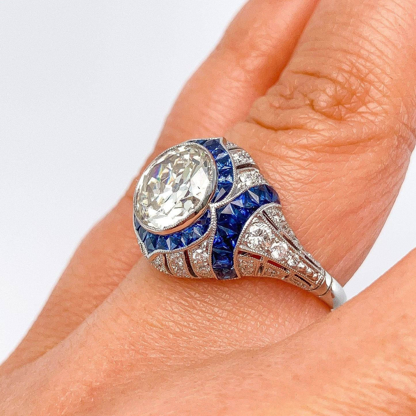 2.41ct GIA Certified M/VS1 Diamond & French Cut Sapphire Ring, Platinum - Forever Rox