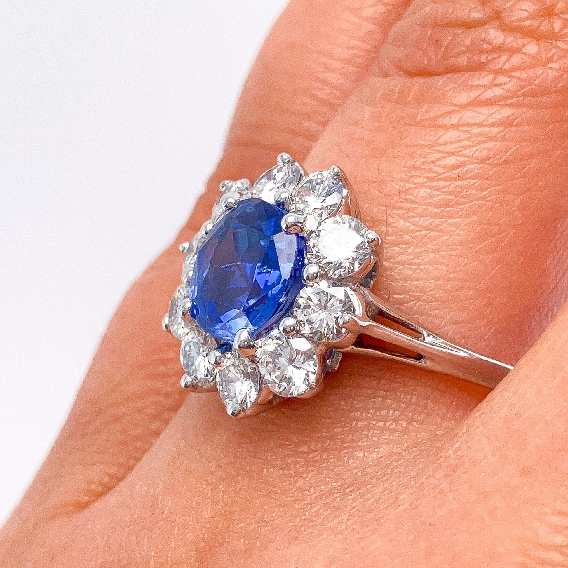 2.50ct GIA No Heat Sapphire & Diamond Cluster Ring, 18k - Forever Rox Fine Jewelry