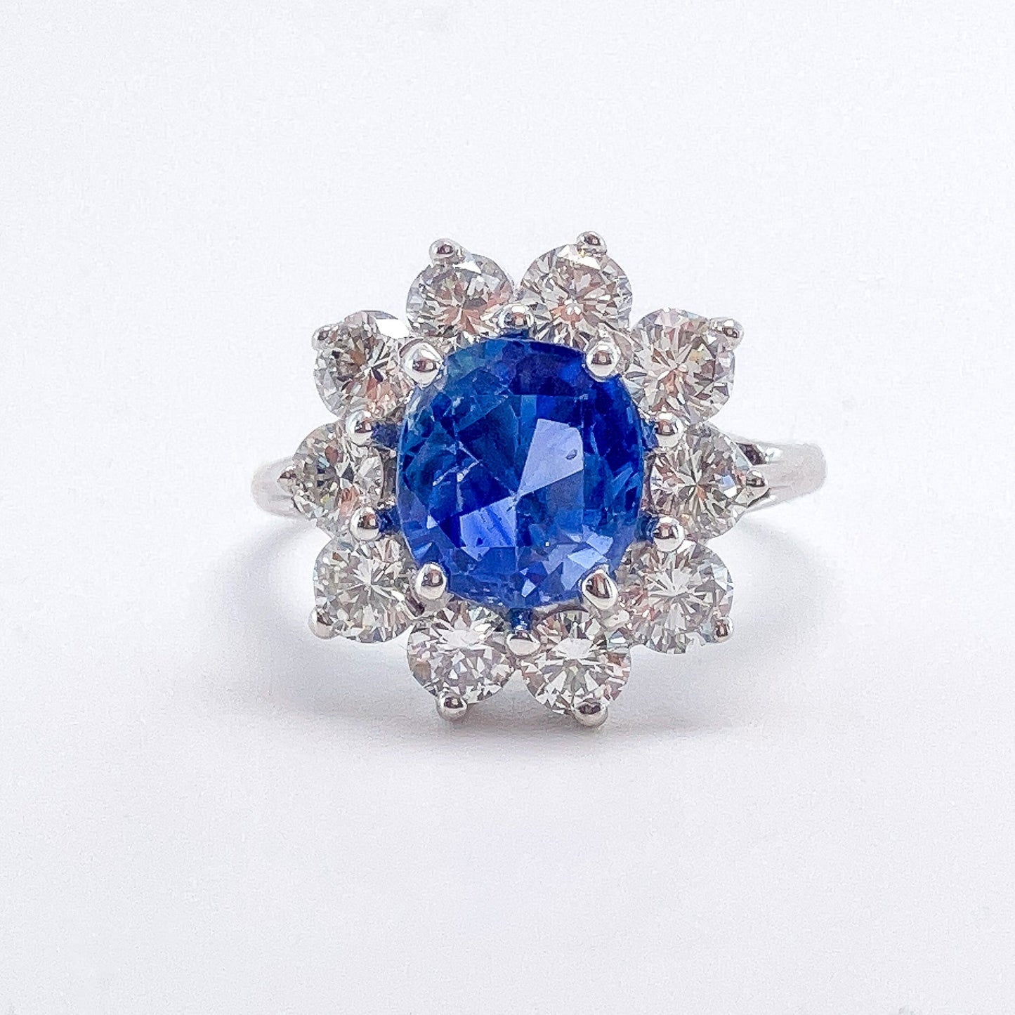 2.50ct GIA No Heat Sapphire & Diamond Cluster Ring, 18k - Forever Rox Fine Jewelry
